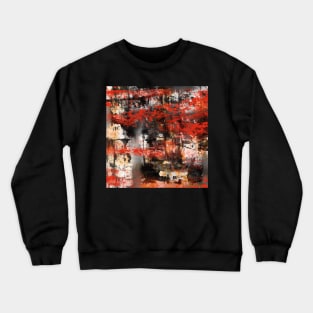 Birches in Autumn Abstract study of textures in black, white, red, and yellow Crewneck Sweatshirt